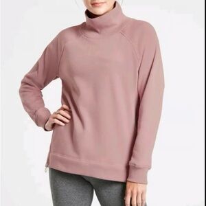 Athleta Karma Super Fleece Lined Zipper Hem Mock Neck Soft Cozy Long Sweatshirt